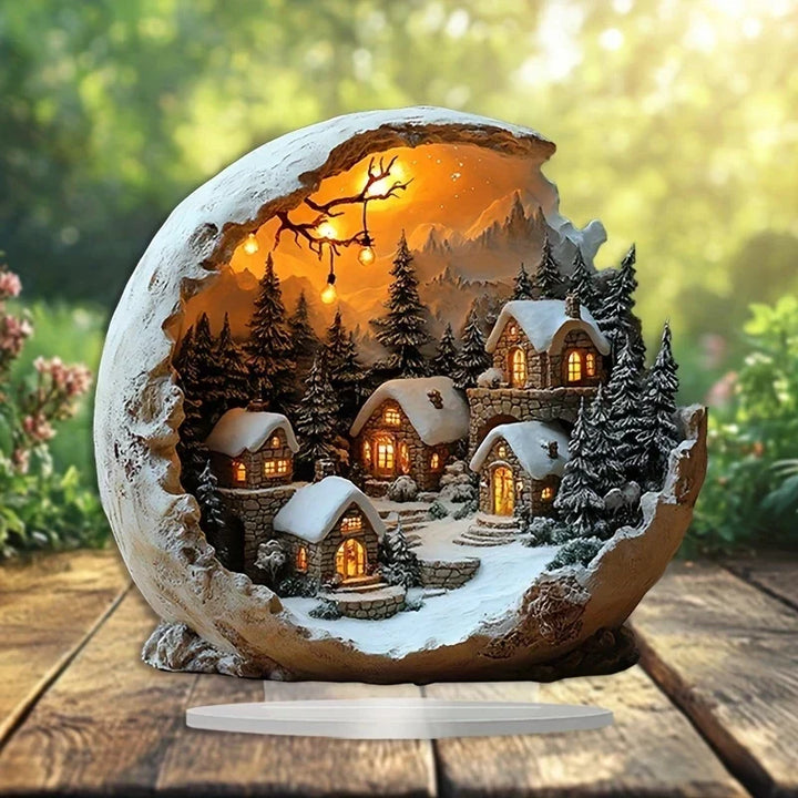 LED Weihnachtsdorf | Beleuchtete Weihnachtsdekoration mit verschneiten Häusern, Tannenbäumen und 3D-Winterlandschaft für Zuhause