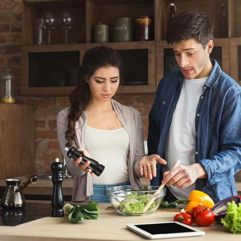 Salz- und Pfeffermühlen-Set | 2 manuelle Gewürzmühlen mit verstellbarem Keramikmahlwerk für feines und grobes Mahlen in Küche und am Tisch