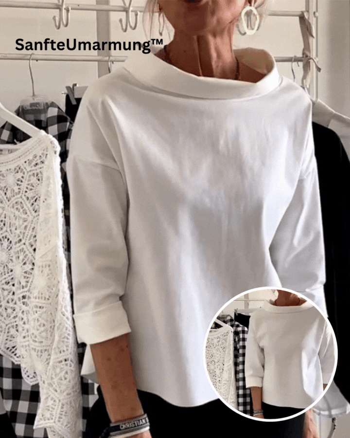Top donna ampio con look a collo alto e maniche 3/4 | Taglio off-shoulder | Morbido e comodo per tutti i giorni | Design semplice