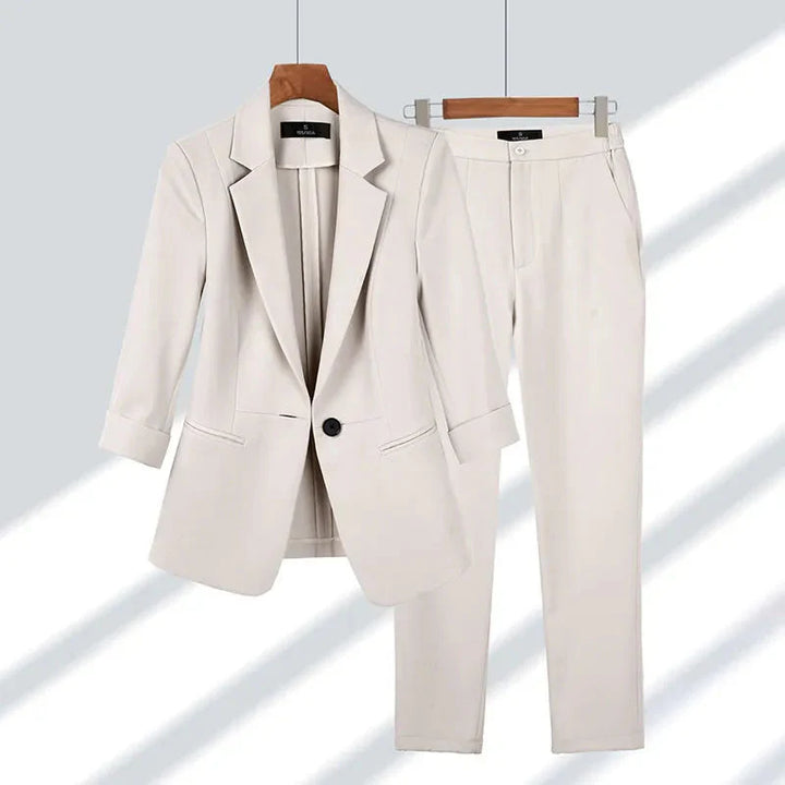 Damen Blazer-Set einfarbig mit passender Hose | Zeitlos eleganter Look für Büro &amp; Events | Schmeichelnder Schnitt | Größen M–4XL