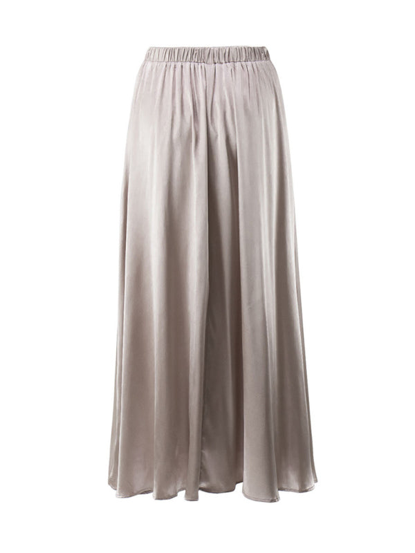 Damen Maxirock mit hohem Bund | Fließender Satinrock in A-Linie mit elastischem Taillenbund und Reißverschluss für elegante Anlässe