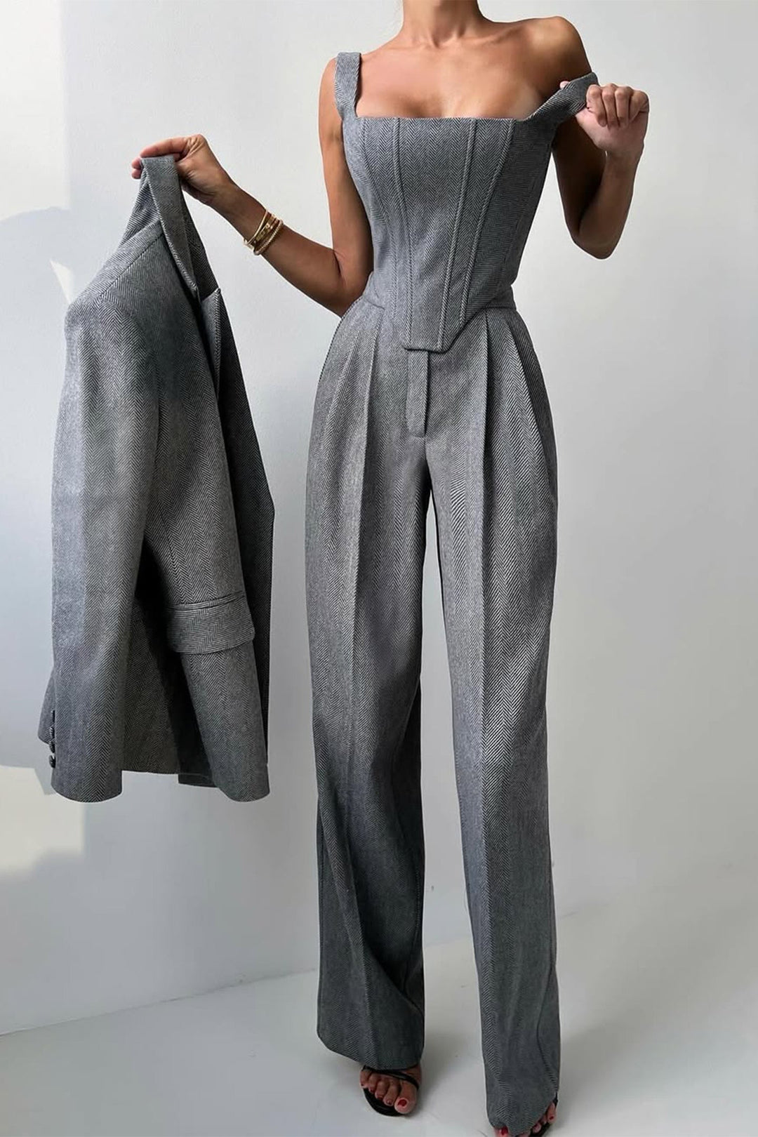 Damen 3-teiliges Hosenanzug-Set | Doppelreihiger Blazer, Top &amp; Hose | Eleganter Business-Look