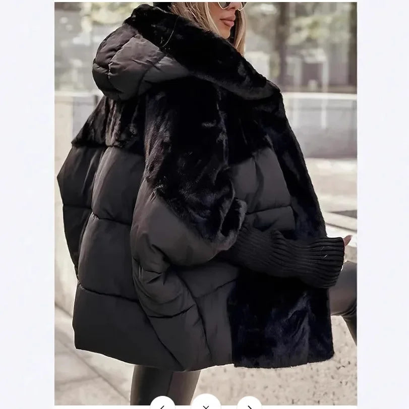 Damen Winterjacke mit Kapuze | Warme Oversize-Jacke mit weichem Pelzkragen, Bündchen und praktischen Taschen für kalte Tage