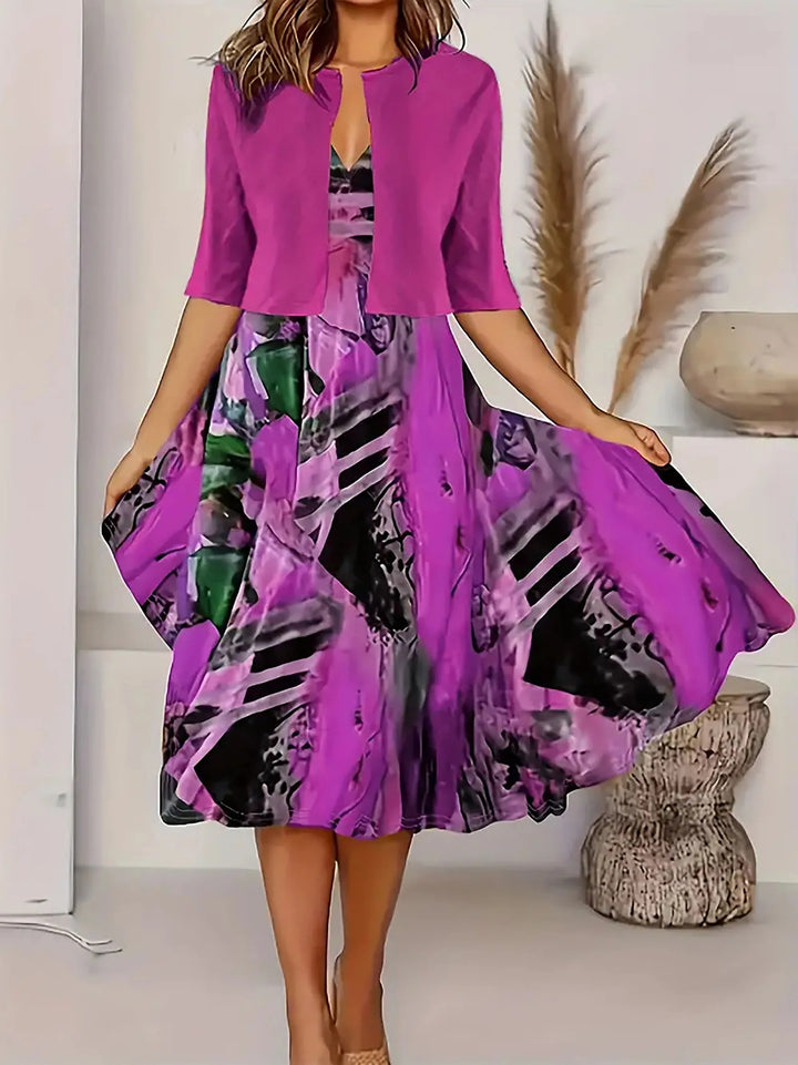 Damen Sommer-Set | 2-teilig mit Midi-Kleid und Blazer für Büro und besondere Anlässe