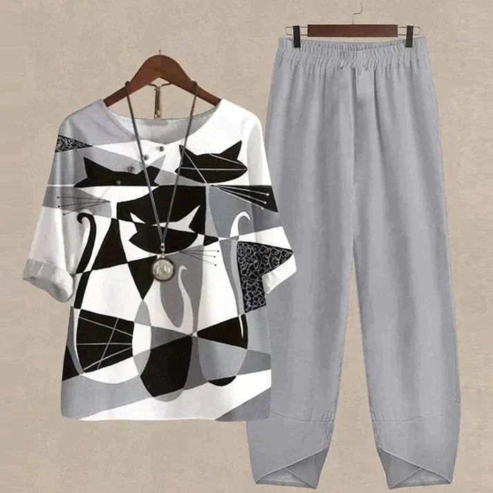 Damen-Zweiteiler mit Hemd &amp; High-Waist-Hose | Elegantes Hosen-Set mit lockerer Passform für Alltag &amp; Freizeit