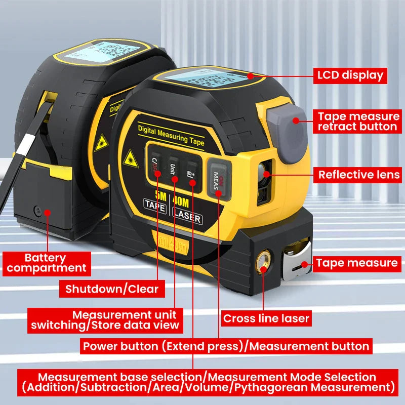Laser Entfernungsmesser für präzise Messungen im Haus | Gerade Linien zum Ausrichten | Einfach bedienbar, CE/FCC/RoHS