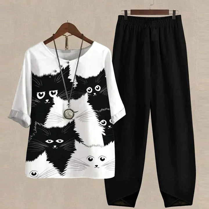 Damen-Zweiteiler mit Hemd &amp; High-Waist-Hose | Elegantes Hosen-Set mit lockerer Passform für Alltag &amp; Freizeit
