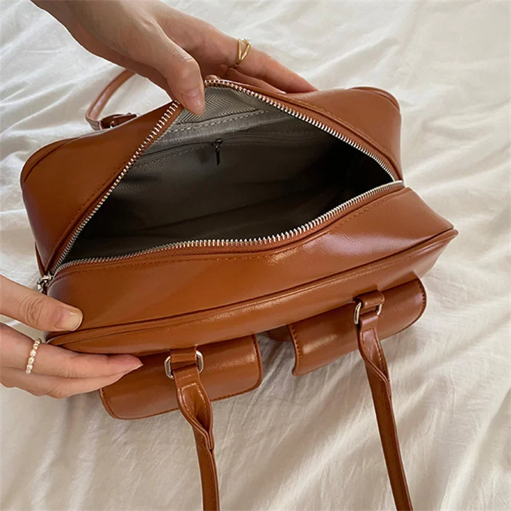 Damen Satchel Handtasche | Vintage-Design mit Fronttaschen, stabilem Henkel und geräumigem Innenfach