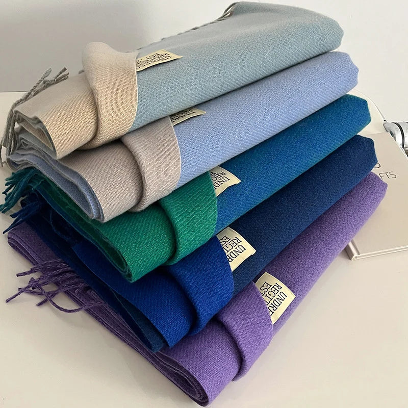 Damen Pashmina Schal mit Fransen | Weicher langer Wickelschal mit glatter Oberfläche und vielseitiger Trageform für Herbst und Winte