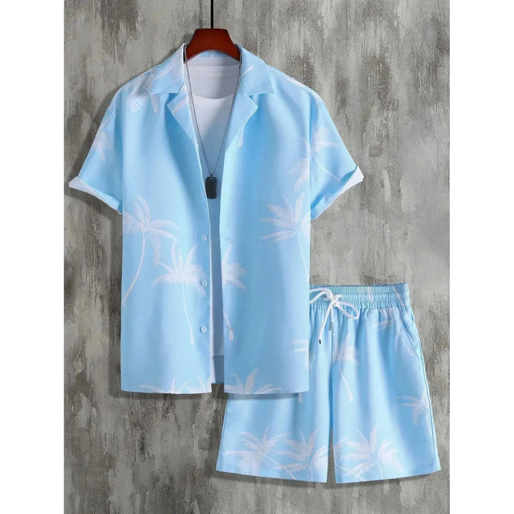 Herren Sommer Set mit Hawaii-Muster | Zweiteiler aus leichtem Polyester | Freizeit Outfit für Urlaub &amp; Strand