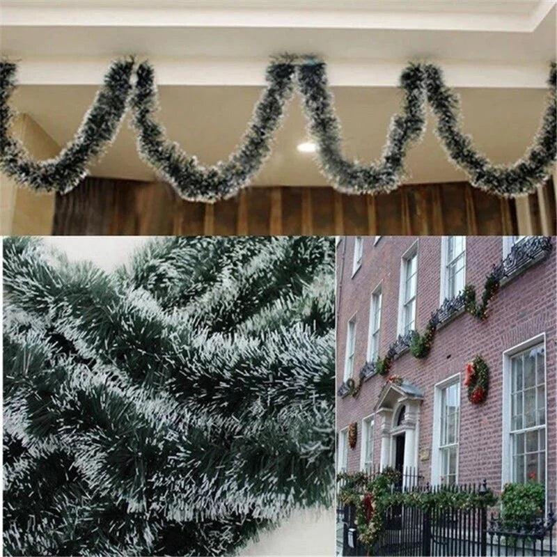 Weihnachtsgirlande 2 m mit Schneebeflockung | Wetterfeste PVC Girlande in Dunkelgrün für Tür, Fenster und Weihnachtsdeko außen