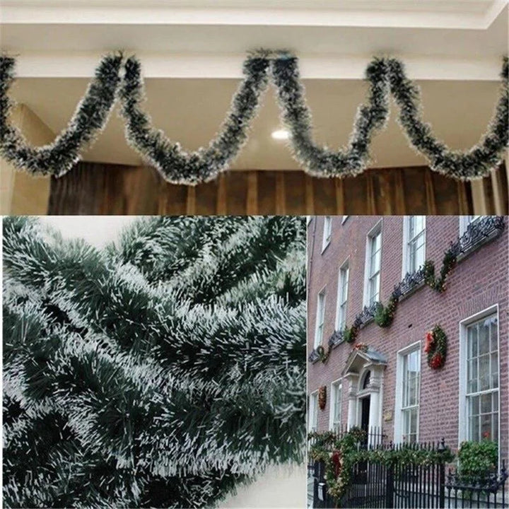 Weihnachtsgirlande 2 m mit Schneebeflockung | Wetterfeste PVC Girlande in Dunkelgrün für Tür, Fenster und Weihnachtsdeko außen
