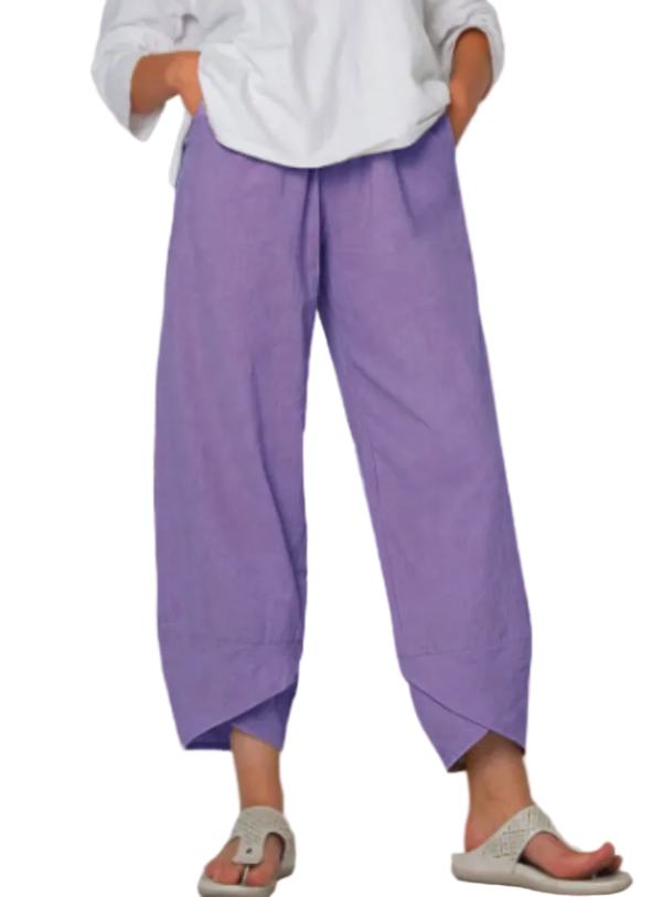 Damen Vintage Hose mit asymmetrischem Gummibund | Hohe Taille &amp; Seitentaschen | Lockerer Schnitt, Baumwoll-Polyester, Sommer