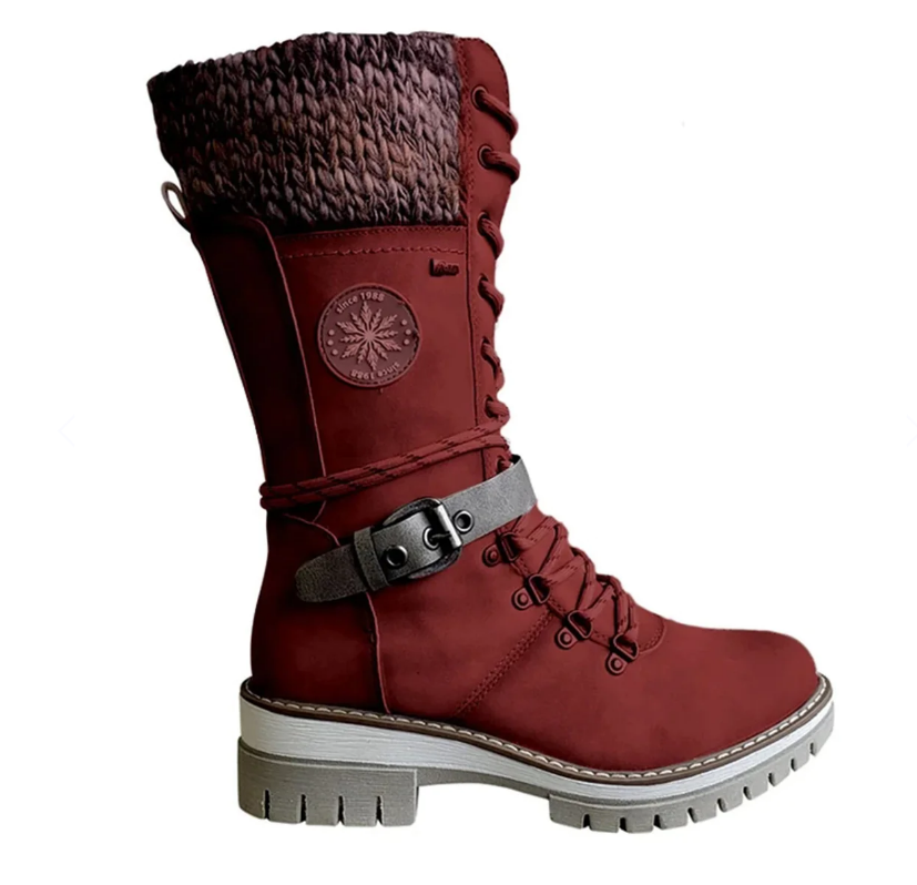 Damen Winterstiefel mit seitlichem Reißverschluss | Warme Stiefel mit gestricktem Bund und profilierter Sohle für Alltag und Freizeit