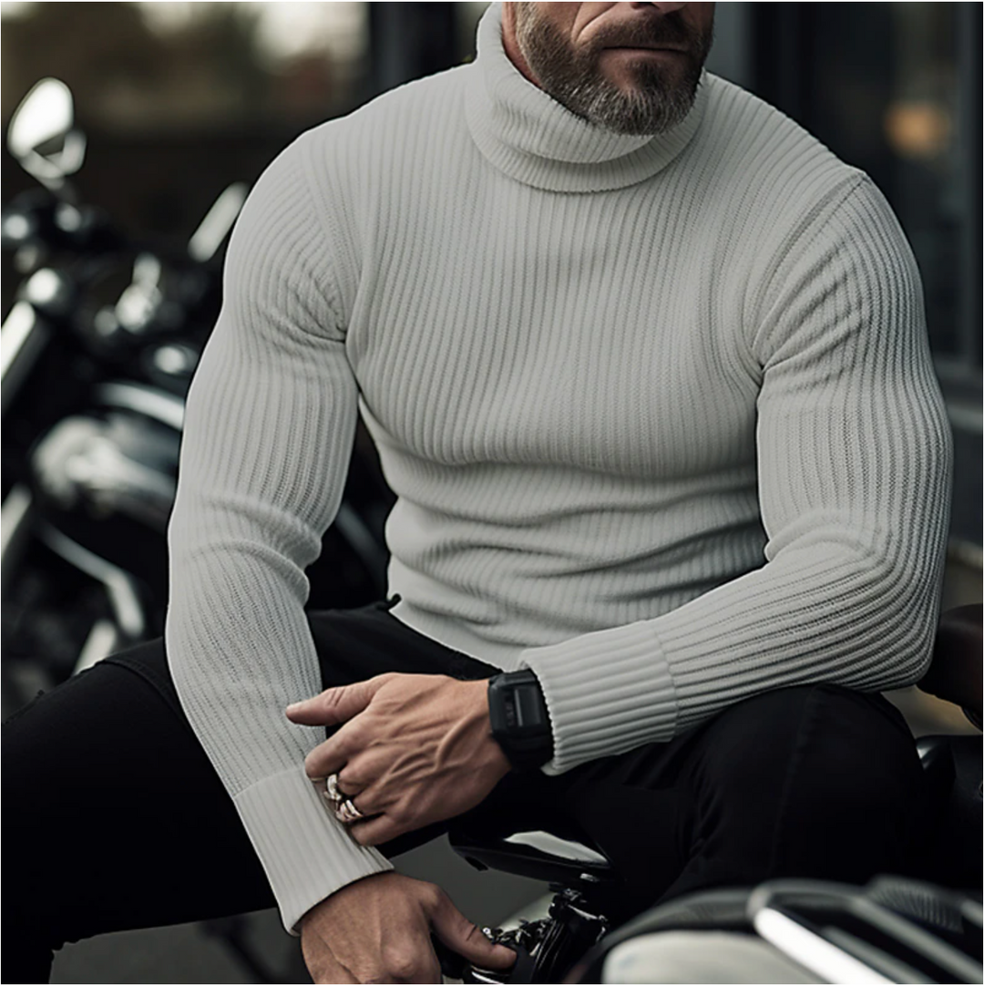 Herren Rollkragenpullover aus Baumwoll-Wollmix | Schmale Passform mit elastischen Bündchen für Büro, Freizeit und Winter
