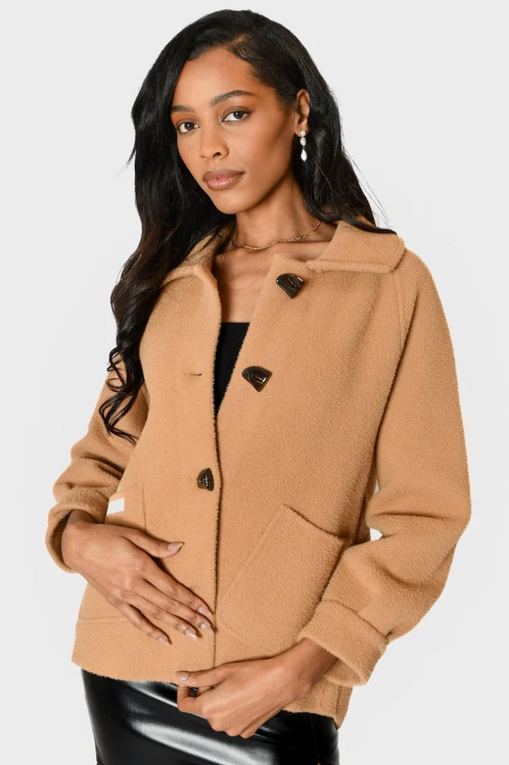 Damen Übergangsjacke mit Knöpfen | Elegante Jacke aus formstabilem Stoff mit aufgesetzten Taschen | Einheitsgröße