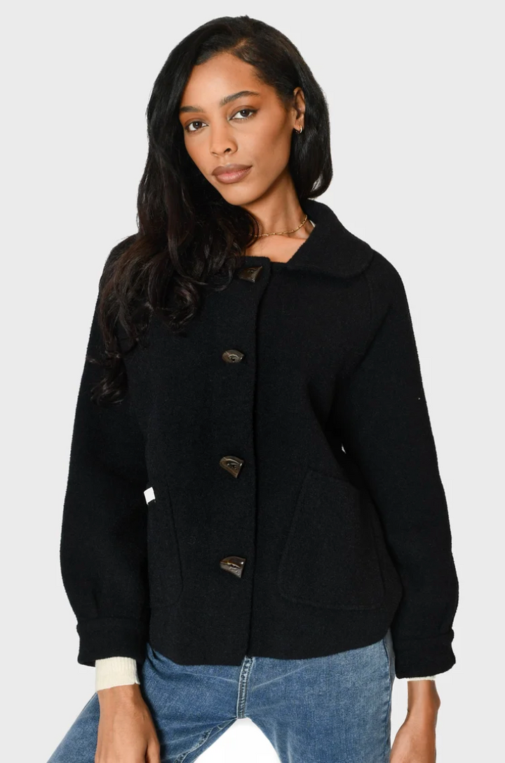 Damen Übergangsjacke mit Knöpfen | Elegante Jacke aus formstabilem Stoff mit aufgesetzten Taschen | Einheitsgröße
