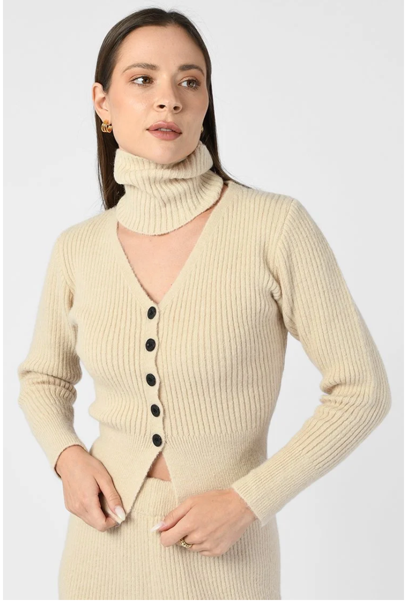 Damen Strick-Zweiteiler gerippt | Strickjacke mit weiter Strickhose | Elegantes Lounge-Set