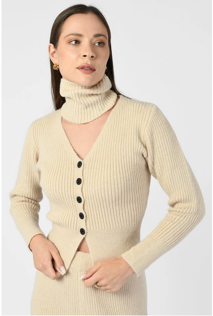 Damen Strick-Zweiteiler gerippt | Strickjacke mit weiter Strickhose | Elegantes Lounge-Set