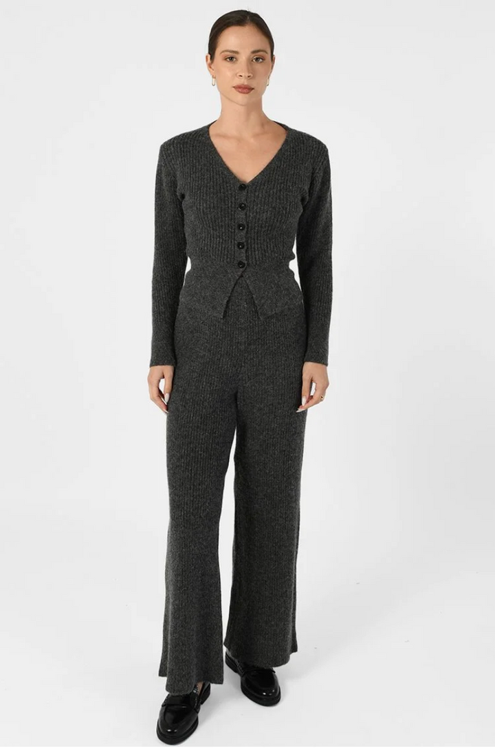 Damen Strick-Zweiteiler gerippt | Strickjacke mit weiter Strickhose | Elegantes Lounge-Set