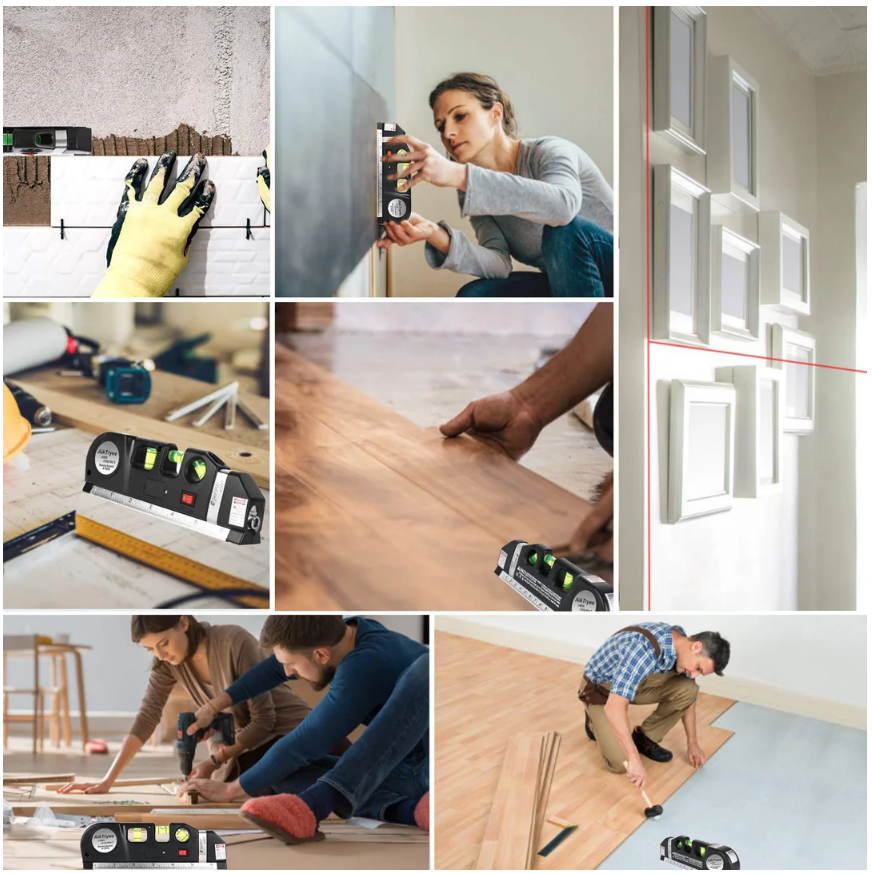 4-in-1 laser measuring tool with tape measure | Triple spirit level + bubble light | Laser line for precise alignment, compact 17 cm