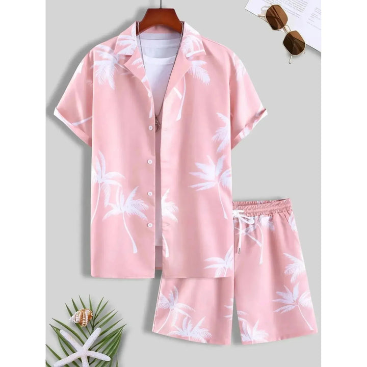 Herren Sommer Set mit Hawaii-Muster | Zweiteiler aus leichtem Polyester | Freizeit Outfit für Urlaub &amp; Strand