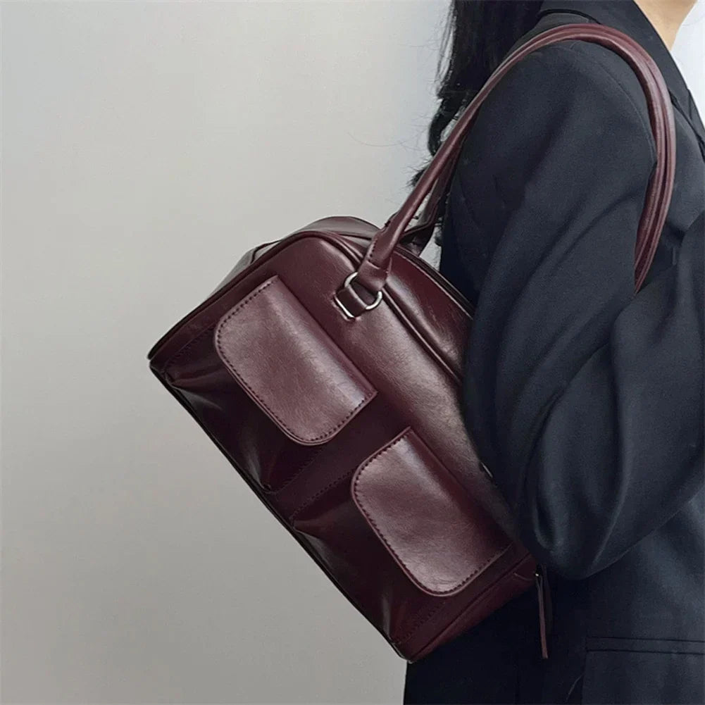 Damen Satchel Handtasche | Vintage-Design mit Fronttaschen, stabilem Henkel und geräumigem Innenfach