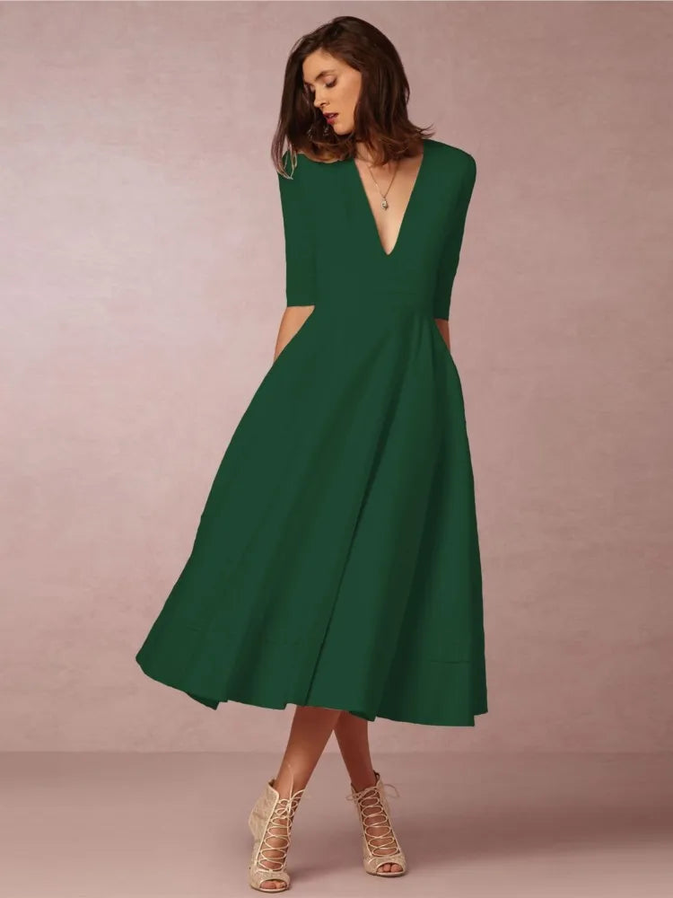 Damen Abendkleid Midi mit raffinierter Silhouette | Elegant für Hochzeit &amp; Gala | Bequeme Passform, frei beweglich