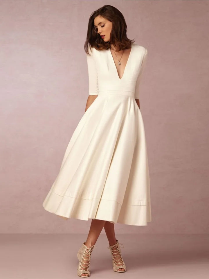 Damen Abendkleid Midi mit raffinierter Silhouette | Elegant für Hochzeit &amp; Gala | Bequeme Passform, frei beweglich