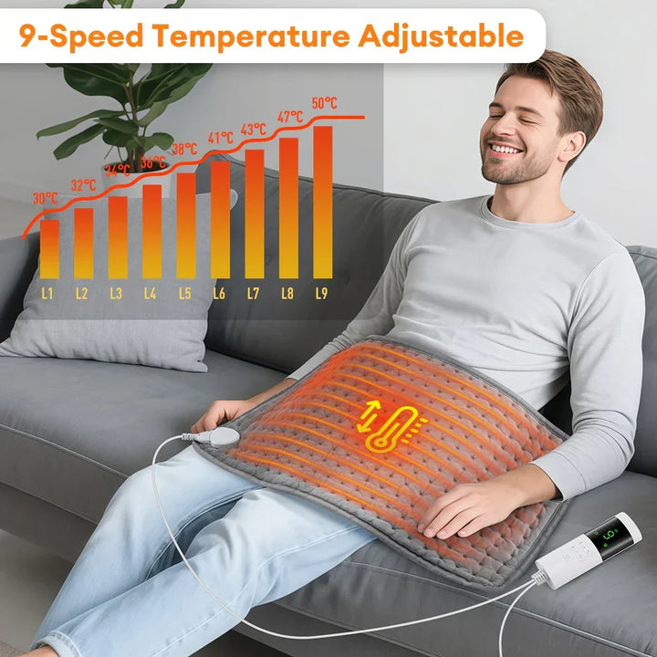 Elektrisches Heizkissen 30 × 60 cm | 9 Temperaturstufen, 4 Timer-Modi, 75 W und Abschaltautomatik für Rücken und Bauch
