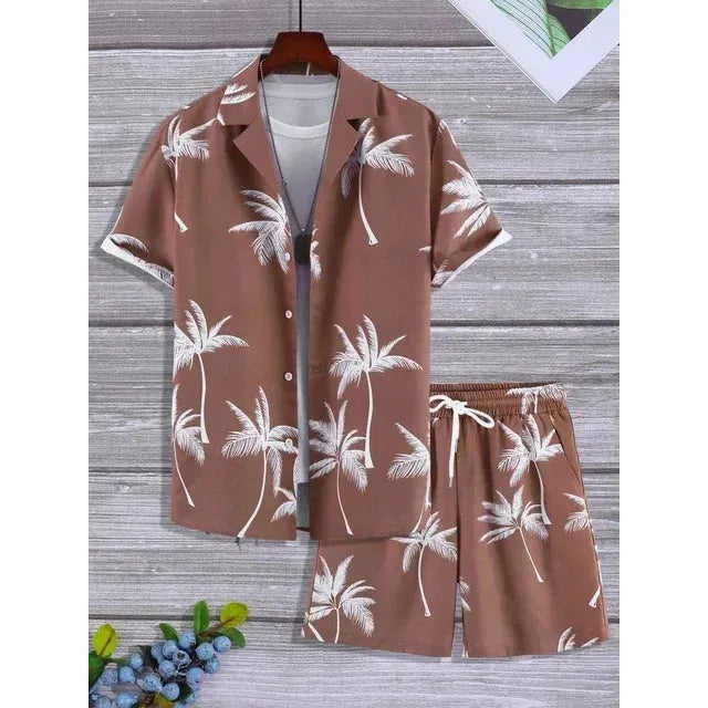 Herren Sommer Set mit Hawaii-Muster | Zweiteiler aus leichtem Polyester | Freizeit Outfit für Urlaub &amp; Strand
