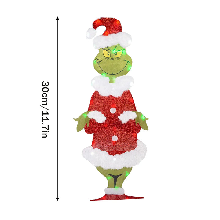 Grinch Weihnachtsdeko mit LED für den Garten | Wetterfeste Weihnachtsfigur mit Erdspießen aus Kunststoff und Stoff