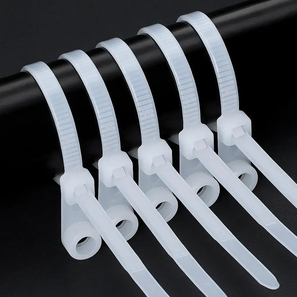 Fascette autobloccanti con foro per vite 200 mm | Nylon, resistente al calore e ignifugo | Forza di trazione fino a 22 kg | 100 pezzi
