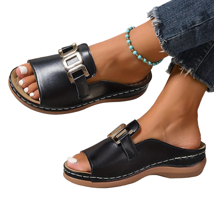 Damen Keilsandalen aus Echtleder | Ergonomisches Fußbett &amp; rutschfeste Sohle | Elegant &amp; bequem für Alltag, Urlaub &amp; Events
