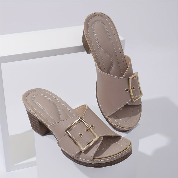 Damen Ledersandalen mit Blockabsatz | Elegante Sommerschuhe aus weichem Echtleder | Stilvoll &amp; Bequem für Alltag und Events