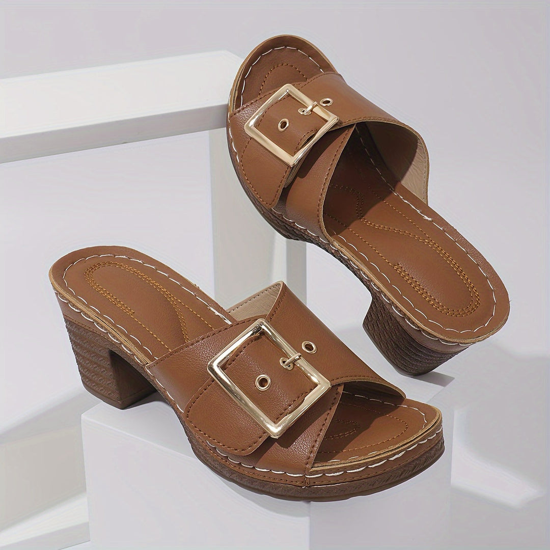 Damen Ledersandalen mit Blockabsatz | Elegante Sommerschuhe aus weichem Echtleder | Stilvoll &amp; Bequem für Alltag und Events