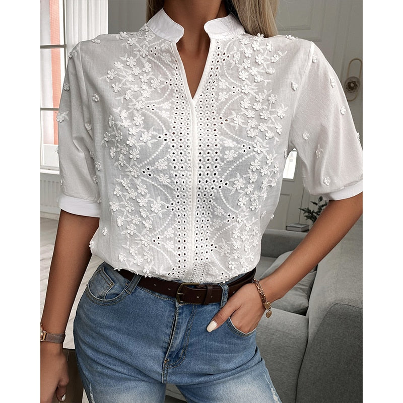 BellaVita™ – Camicetta bianca da donna con maniche a sbuffo di stile