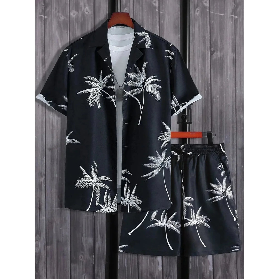 Herren Sommer Set mit Hawaii-Muster | Zweiteiler aus leichtem Polyester | Freizeit Outfit für Urlaub &amp; Strand