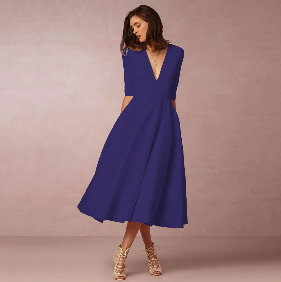 Damen Abendkleid Midi mit raffinierter Silhouette | Elegant für Hochzeit &amp; Gala | Bequeme Passform, frei beweglich