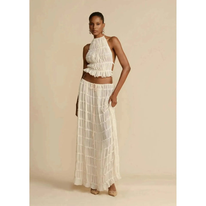 Damen Zweiteiler mit Neckholder Top &amp; Maxirock | Boho Sommer Set mit elastischem Bund | Luftiger Freizeit-Look