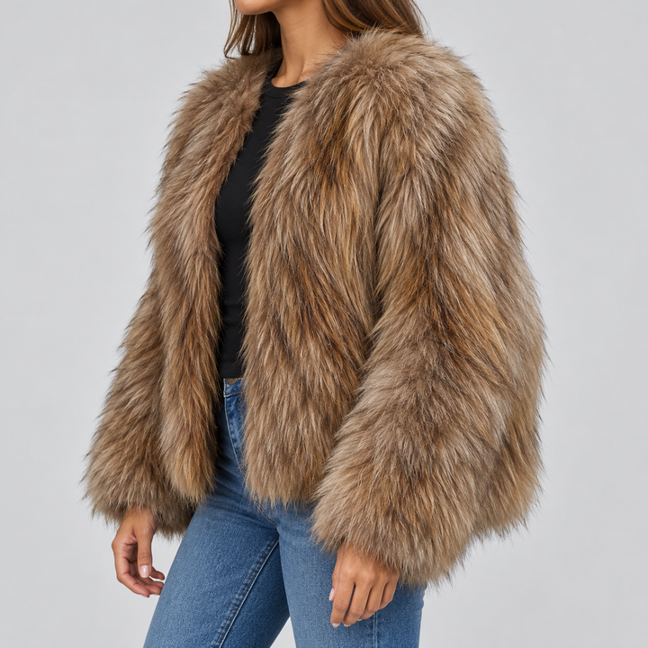 Damen Kunstfelljacke mit weichem Plüsch | Warme Winterjacke in Felloptik mit elegantem Design für Alltag und besondere Anlässe