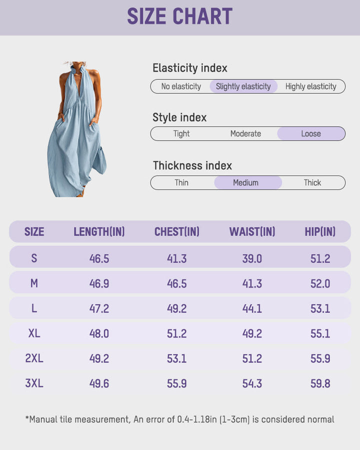 Damen Halterneck Maxikleid mit Taschen | Fließendes Sommerkleid in A-Linie | Luftig &amp; Figurschmeichelnd
