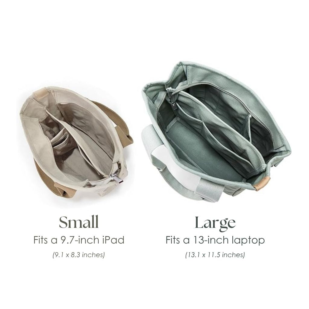 Large canvas organizer bag with compartments &amp; wide straps | Fits 13-inch laptop | Only 400 g, washable | 5 colors