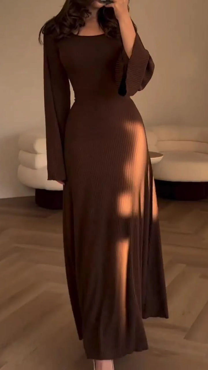 Bodycon maxi dress with corset lacing | flutter sleeves &amp; flared skirt | figure-hugging, comfortable with stretch | S–L