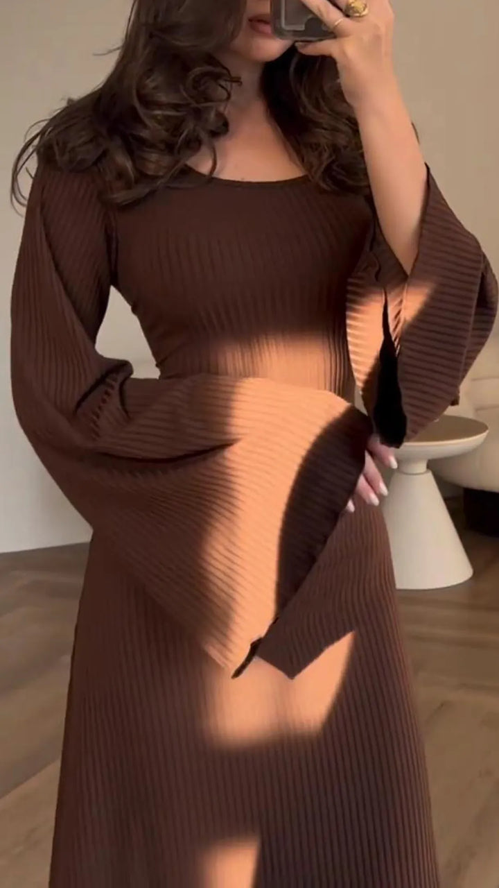 Bodycon maxi dress with corset lacing | flutter sleeves &amp; flared skirt | figure-hugging, comfortable with stretch | S–L