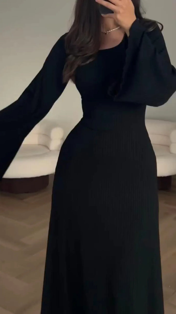 Bodycon maxi dress with corset lacing | flutter sleeves &amp; flared skirt | figure-hugging, comfortable with stretch | S–L