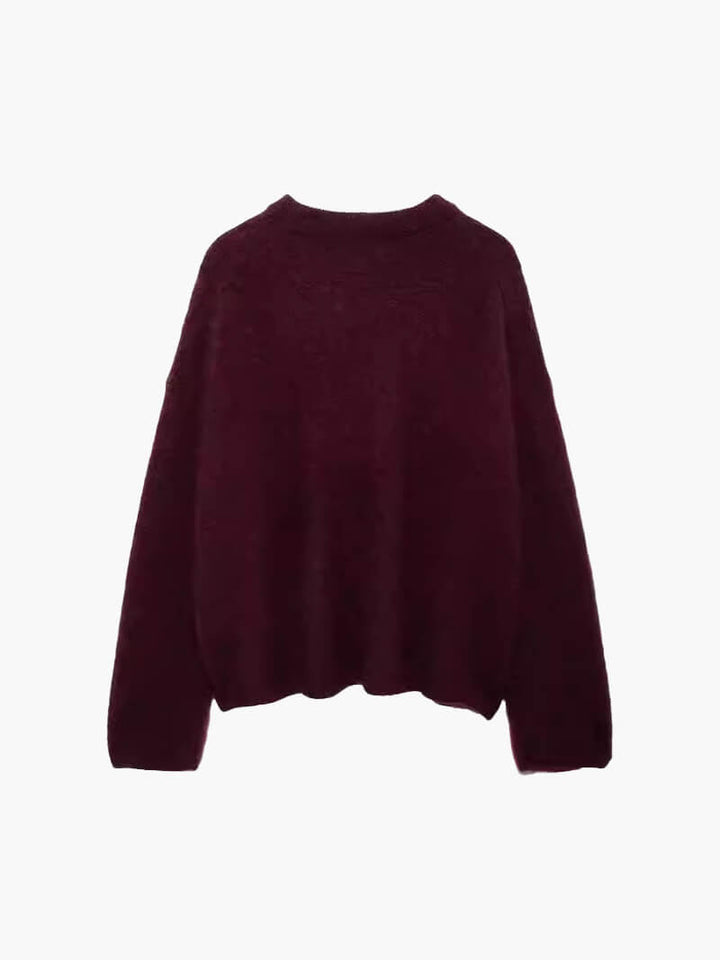 Damen Strickpullover in Bordeaux mit Rundhals | Warmer, weicher Pullover mit lockerer Passform für Herbst, Winter und Alltag