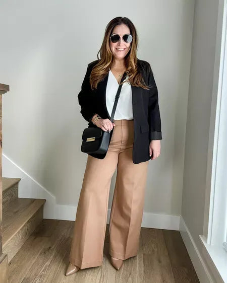 Damen Schlaghose mit Hoher Taille | Formender Ponte-Stoff | Weites Bein &amp; Komfort-Stretch | Elegant &amp; Figurbetonend