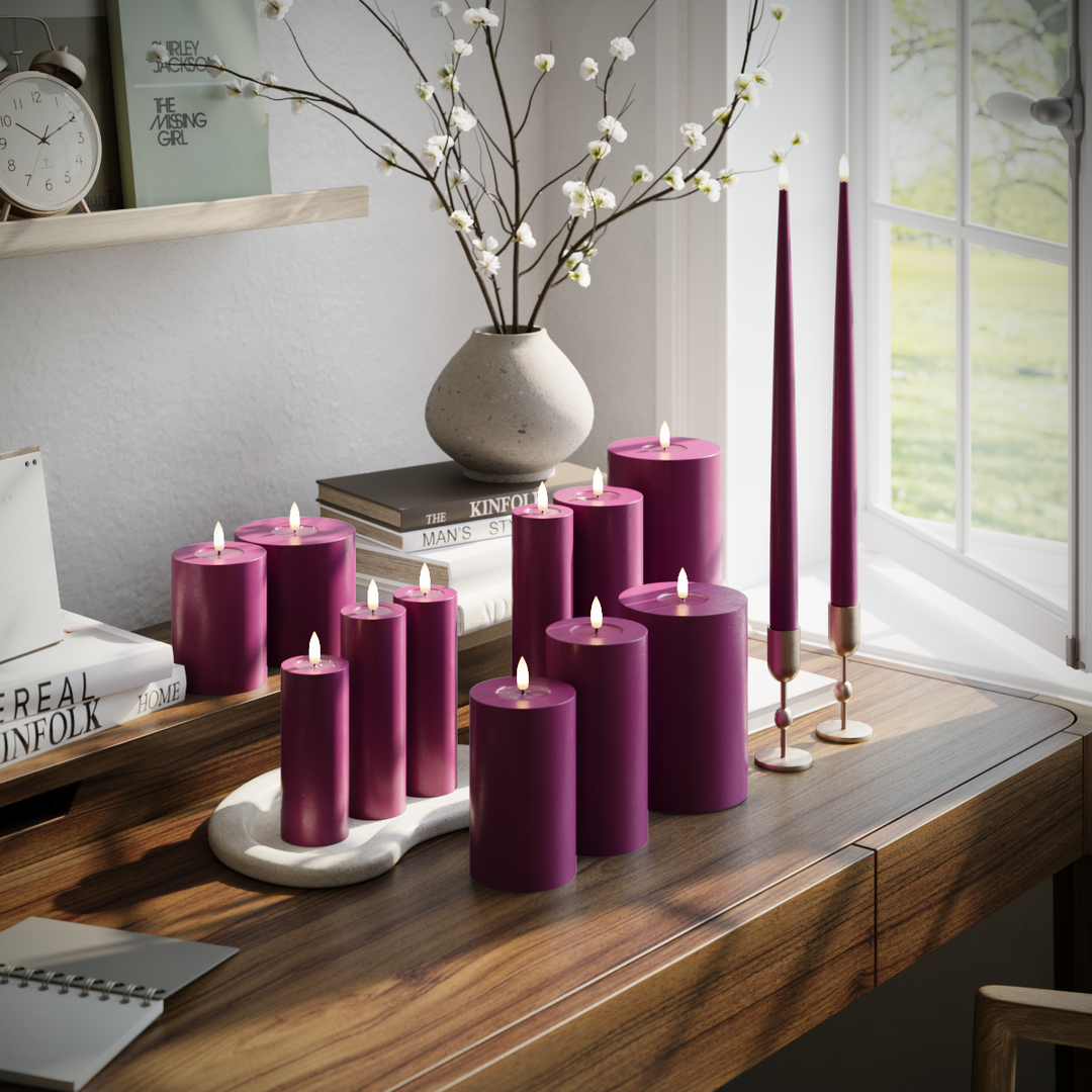 LED-Kerzen Set Violett 13-teilig | Verschiedene Größen von 10 bis 38 cm | Dekorative Kerzen für Wohnraum und Tischdeko