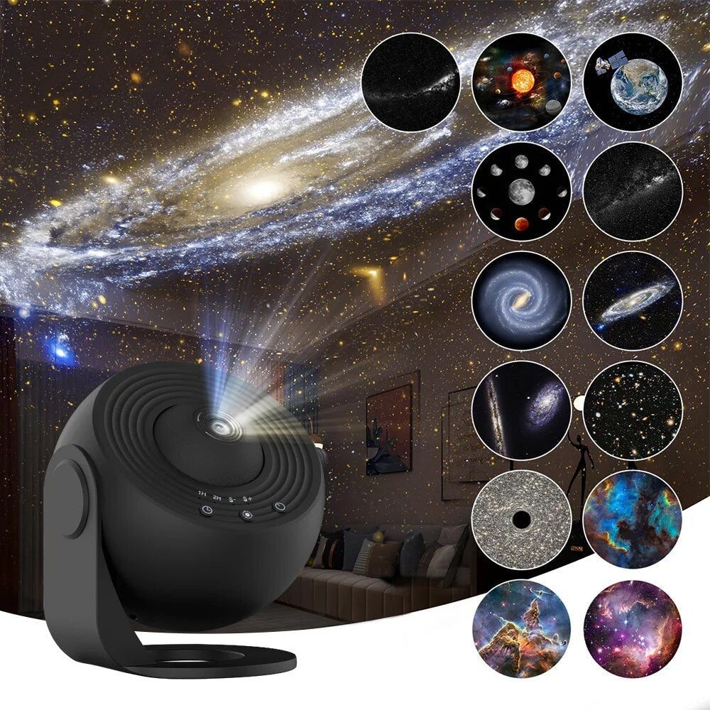GalaxyGlow starry sky projector with 13 HD motifs | quiet galaxy lamp &amp; ambient light | adjustable focus, timer, USB 5V™ starry sky projector